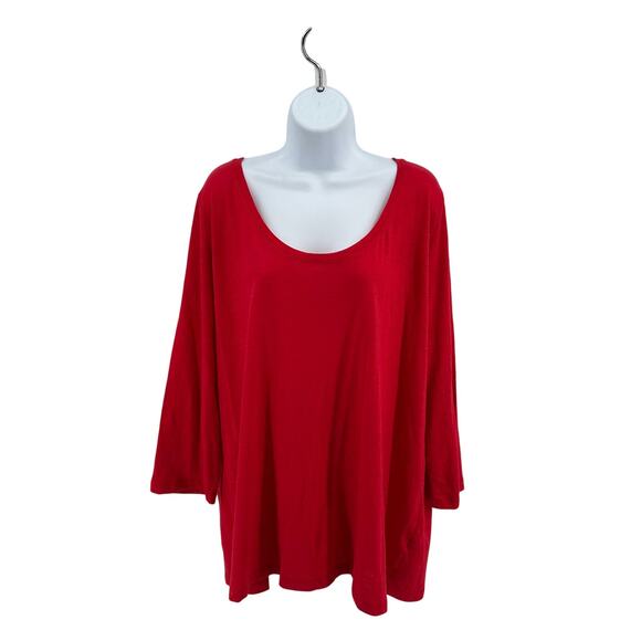 Ava & Viv Relaxed Blouse Womens 2X Red Plus 3/4 Sleeves Top 519021 Cotton Blend - Picture 1 of 9